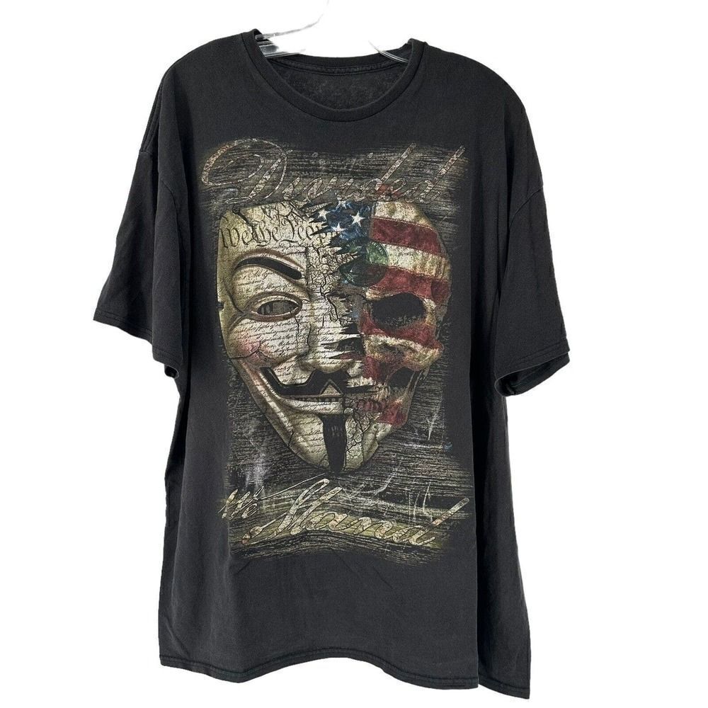 Divided We Stand T-Shirt Anonymous America Black Mens Size XL Short Sleeve USA
